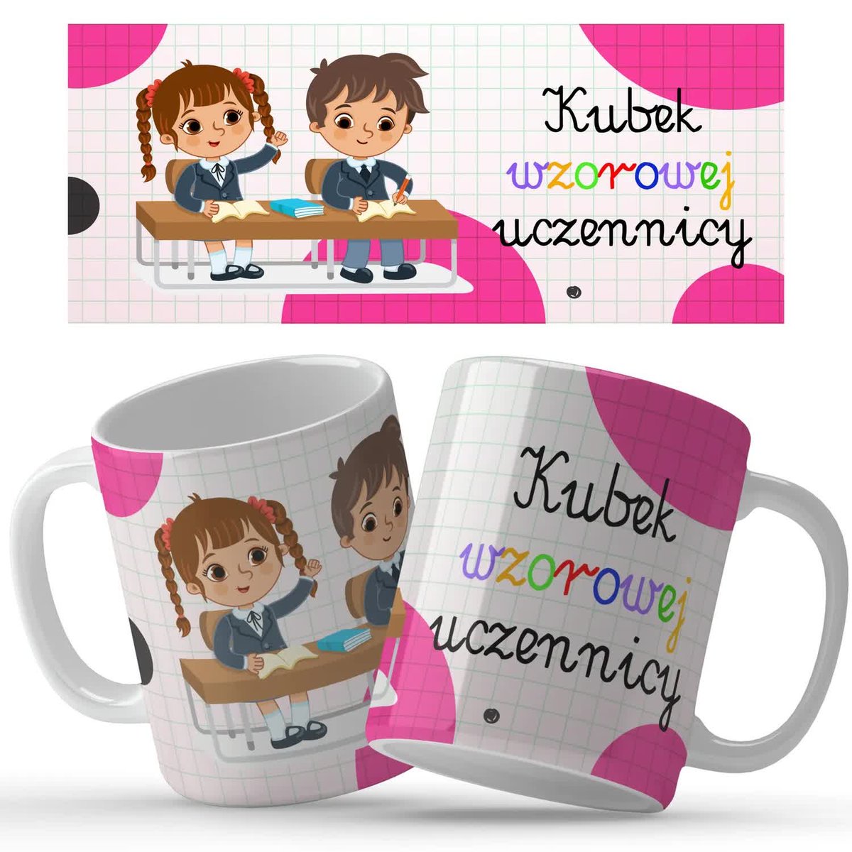Kubek Biały Prezent DLA WZOROWEJ UCZENNICY Wzory