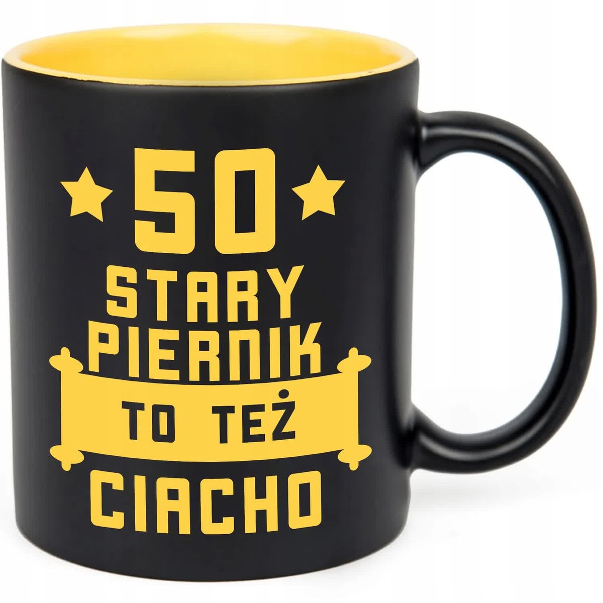 KUBEK CZARNY GRAWER KUBEK NA 50 URODZINY STARY PIERNIK TEŻ CIACHO WZORY