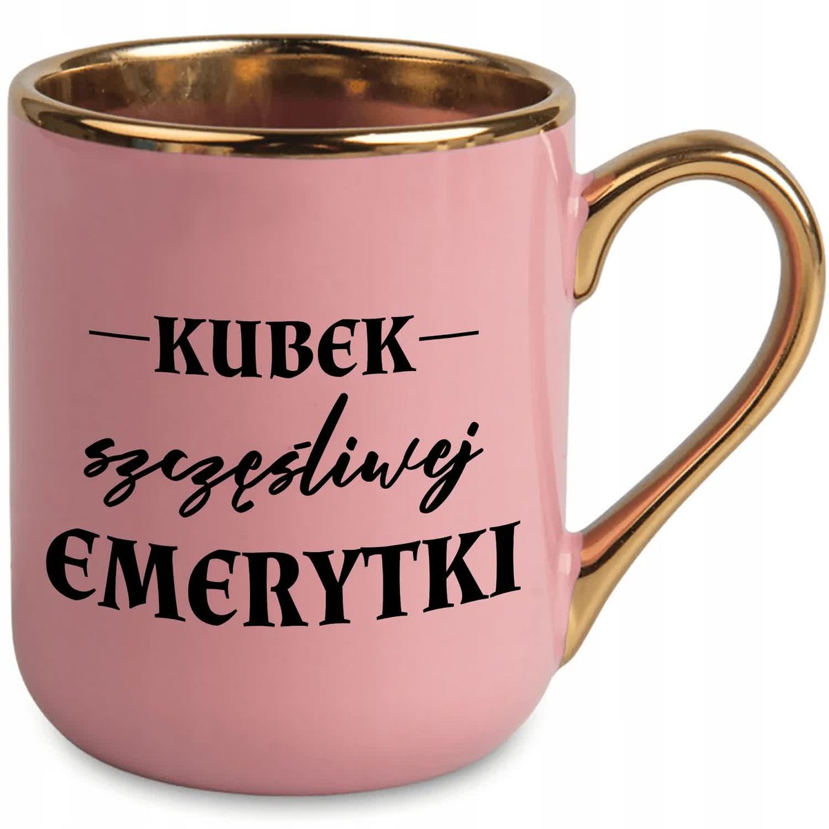 Kubek Elegant Różowy Ucho Rant Złoty Prezent dla Szczęśliwej Emerytki Wzór