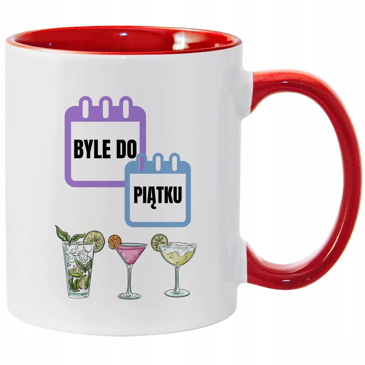 Kubek Biało Czerwony BYLE DO PIĄTKU Na Prezent Do Pracy Zabawne Wzory