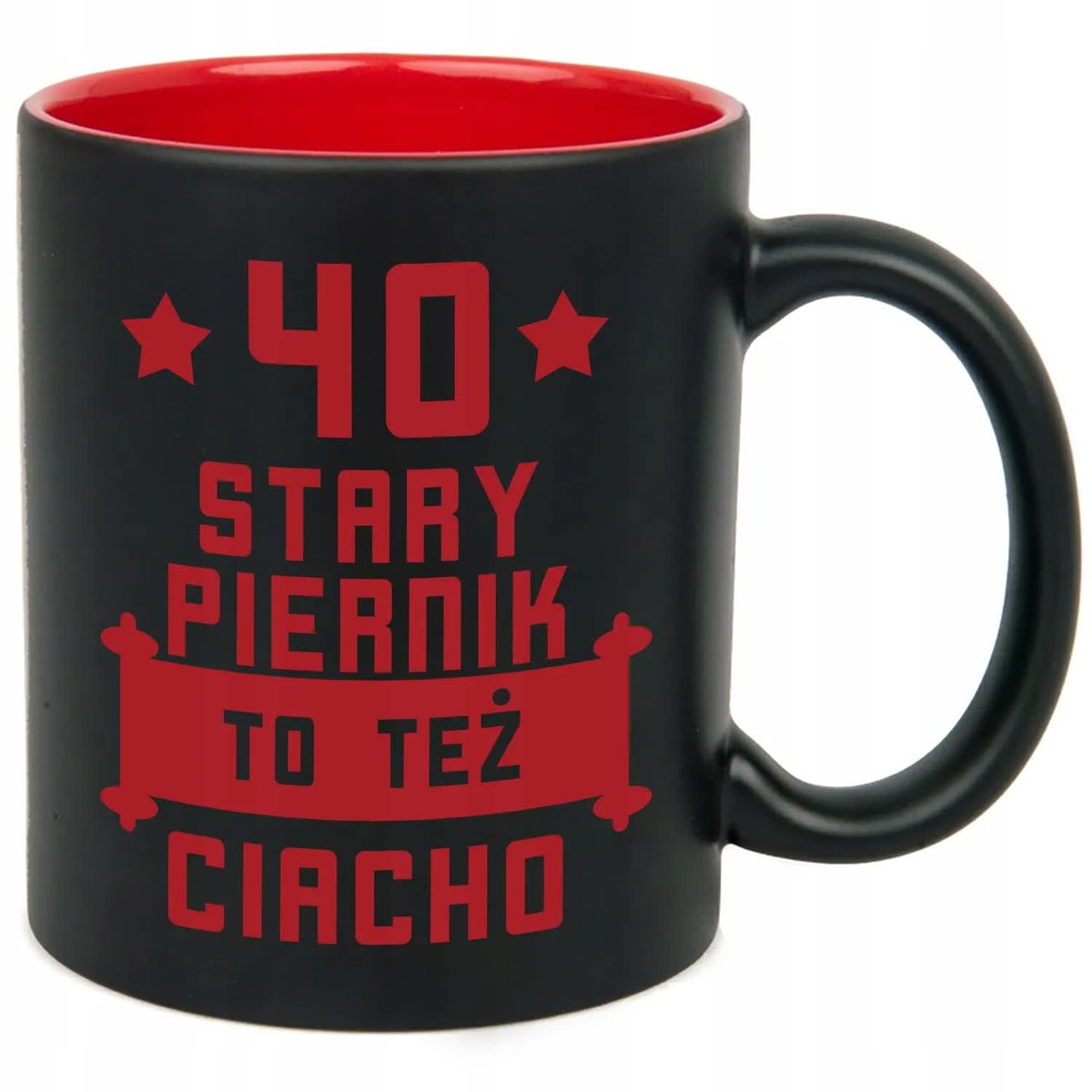 KUBEK CZARNY GRAWER KUBEK NA 40 URODZINY STARY PIERNIK TEŻ CIACHO WZORY