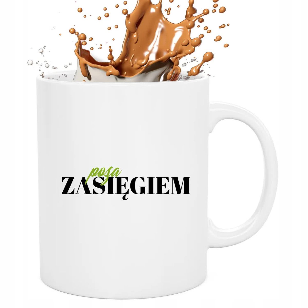 Kubek Biały POZA ZASIĘGIEM 330ml Na Prezent Śmieszny Zabawne Wzory