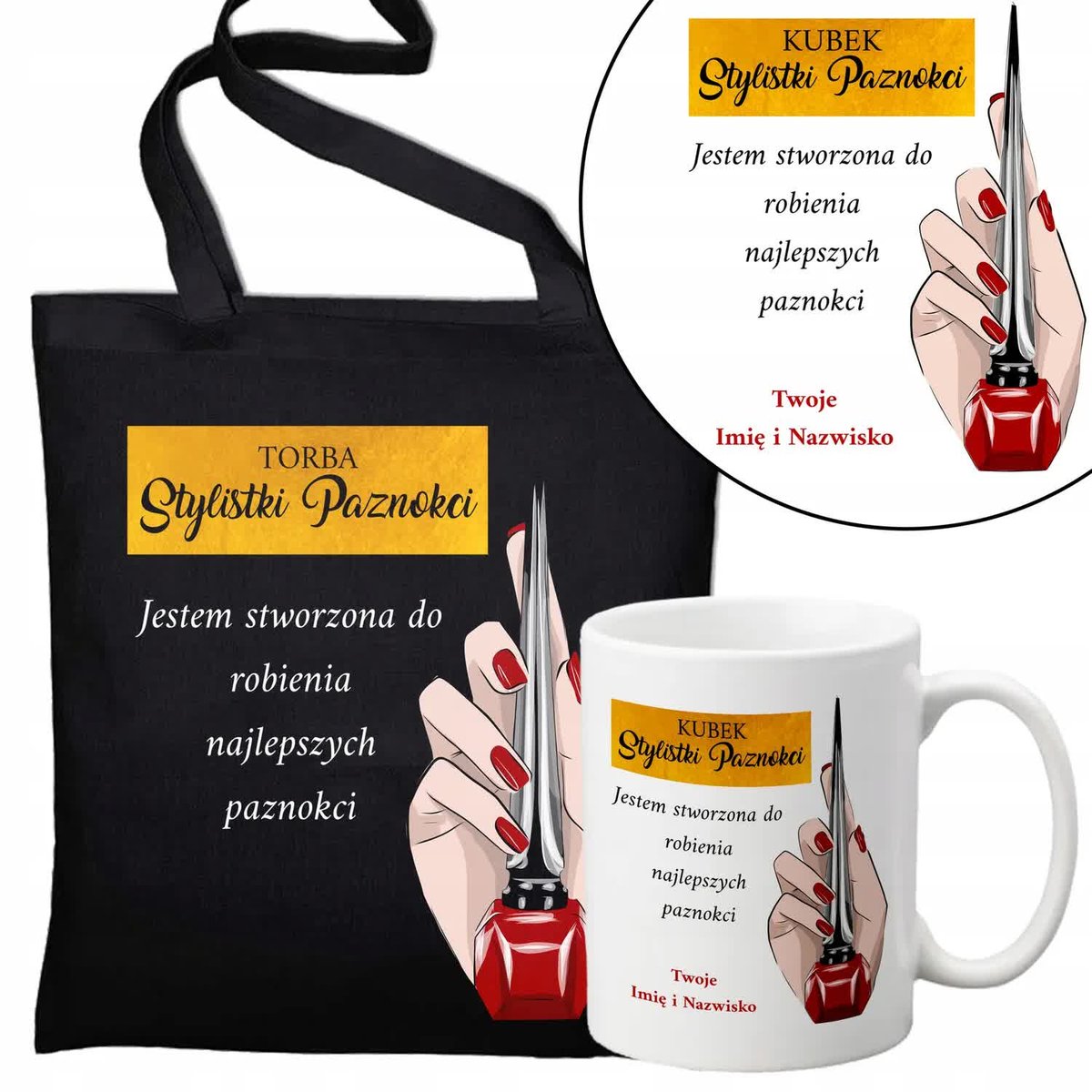 Zestaw Torba Eko Kubek STYLISTKI PAZNOKCI IMIĘ