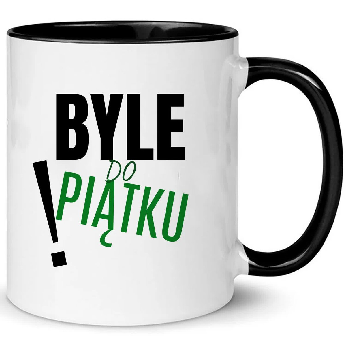 Kubek Biało Czarny BYLE DO PIĄTKU Na Prezent Do Pracy Zabawne Wzory