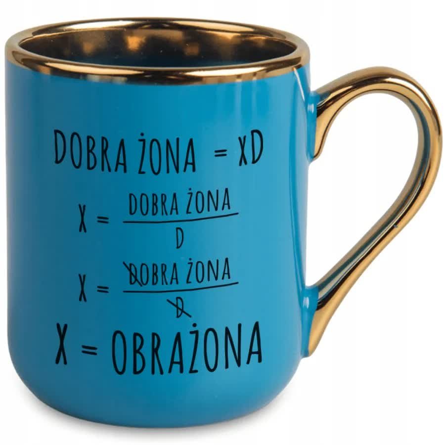 KUBEK NIEBIESKI RANT ZŁOTY PREZENT DLA ŻONY ROCZNICE URODZINY DZIEŃ KOBIET