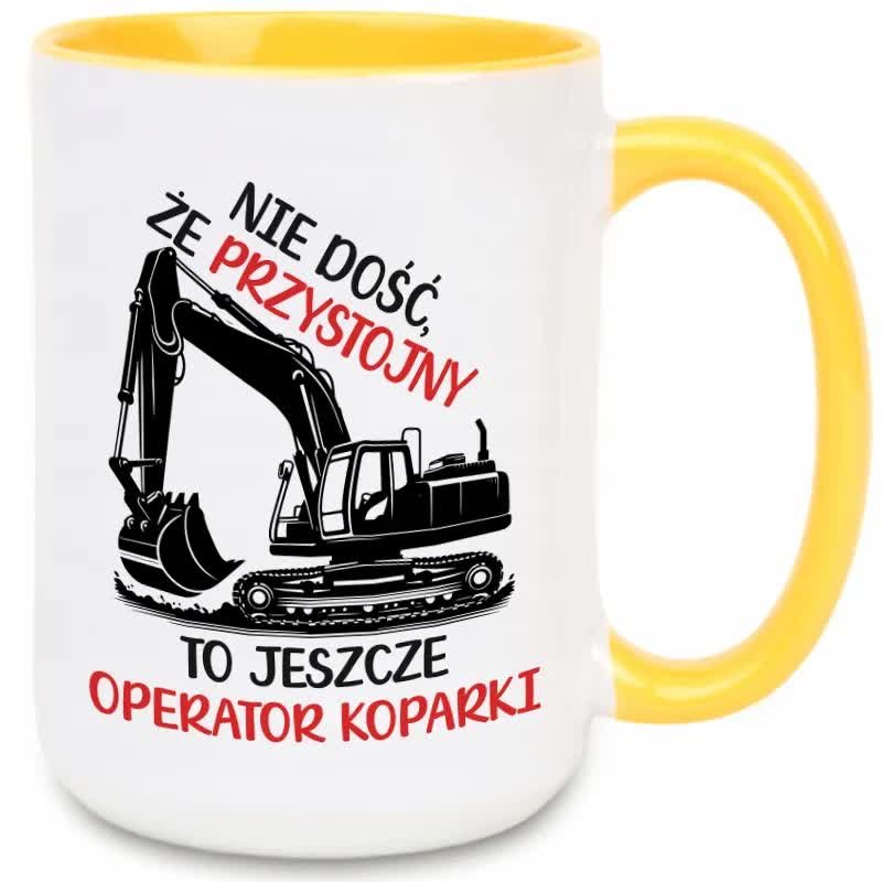 Kubek Z Nadrukiem PREZENT DLA OPERATORA KOPARKI Biało Żółty