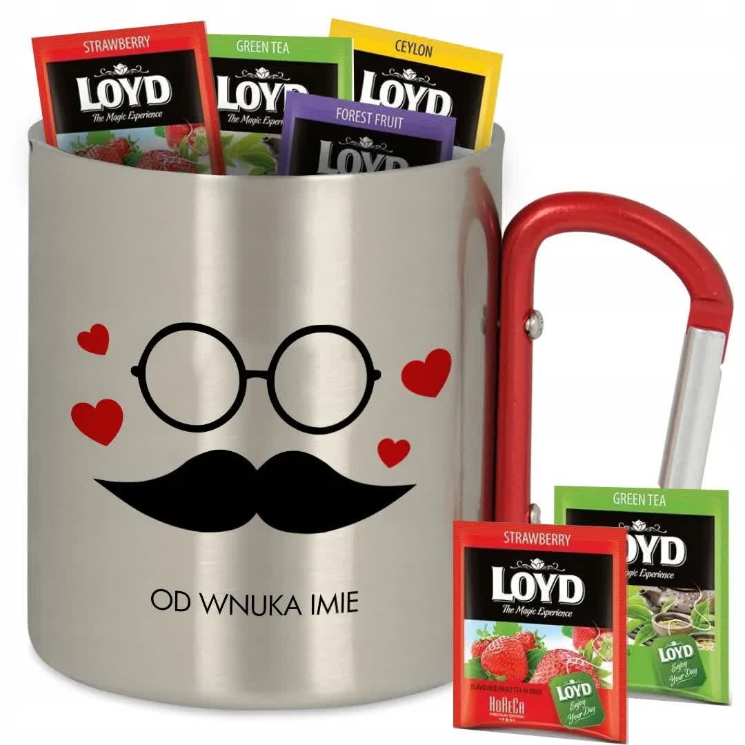 Kubek Metalowy Karabińczyk OD WNUKA *IMIĘ* + 8 Loyd Prezent Wzory