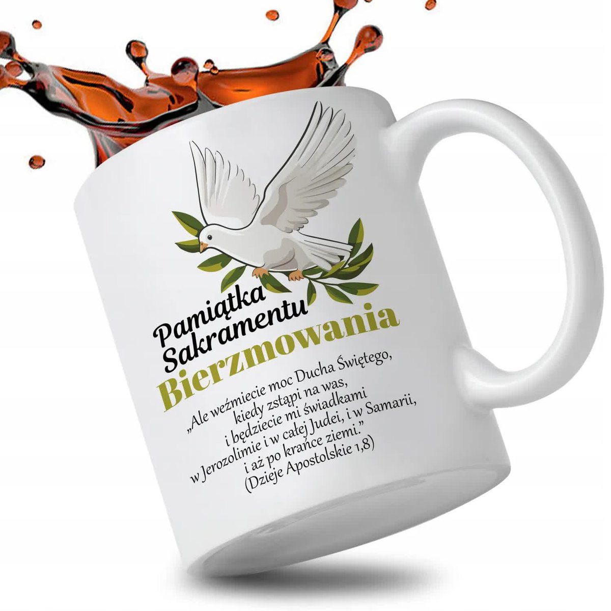 KUBEK BIAŁY PREZENT PAMIĄTKA SAKRAMENTU BIERZMOWANIA CYTATY BIBLIA WZORY