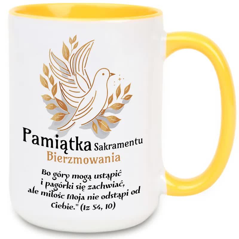 KUBEK XXL BIAŁY PREZENT NA BIERZMOWANIE PAMIĄTKA SAKRAMENTU BIERZMOWANIA WZ