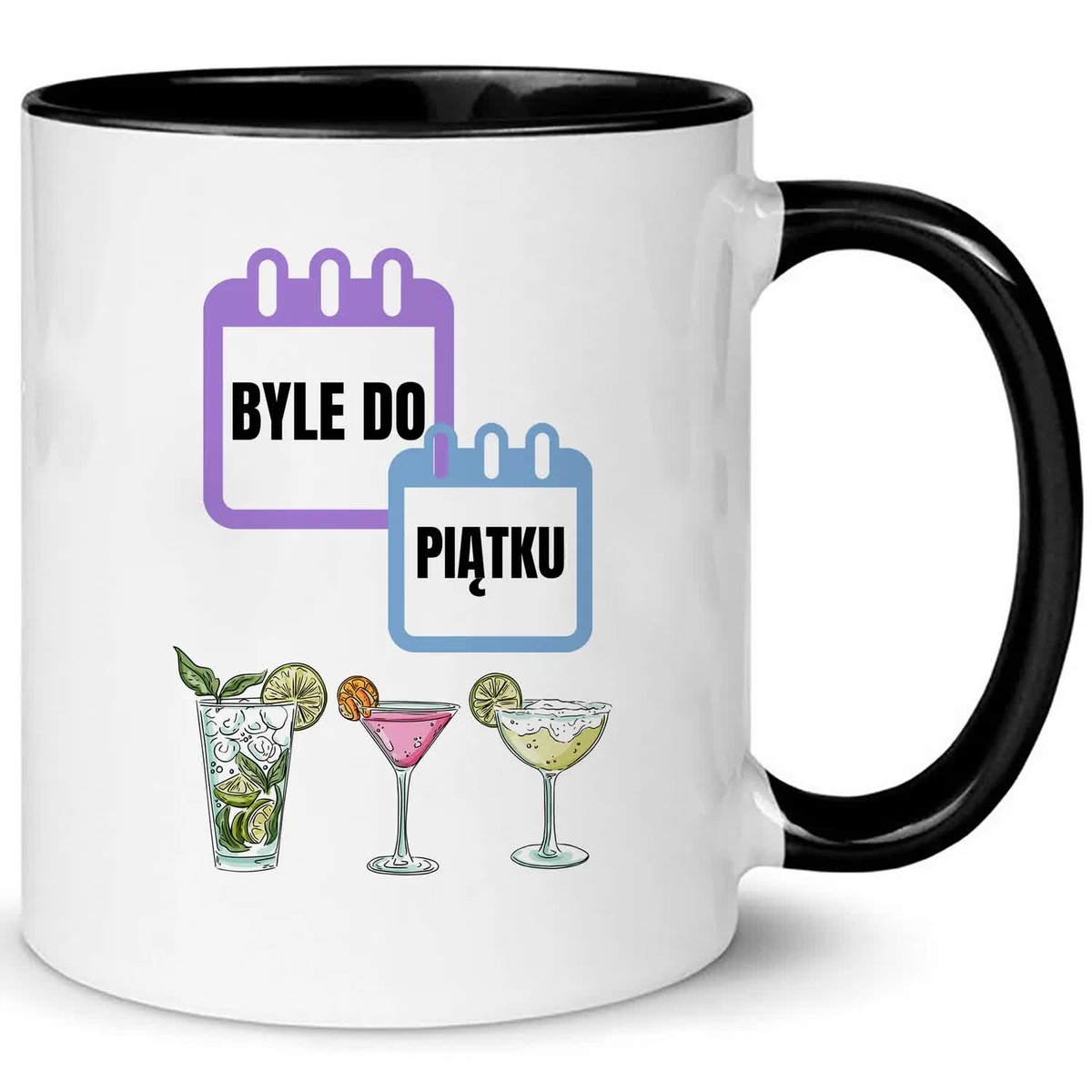 Kubek Biało Czarny BYLE DO PIĄTKU Na Prezent Do Pracy Zabawne Wzory