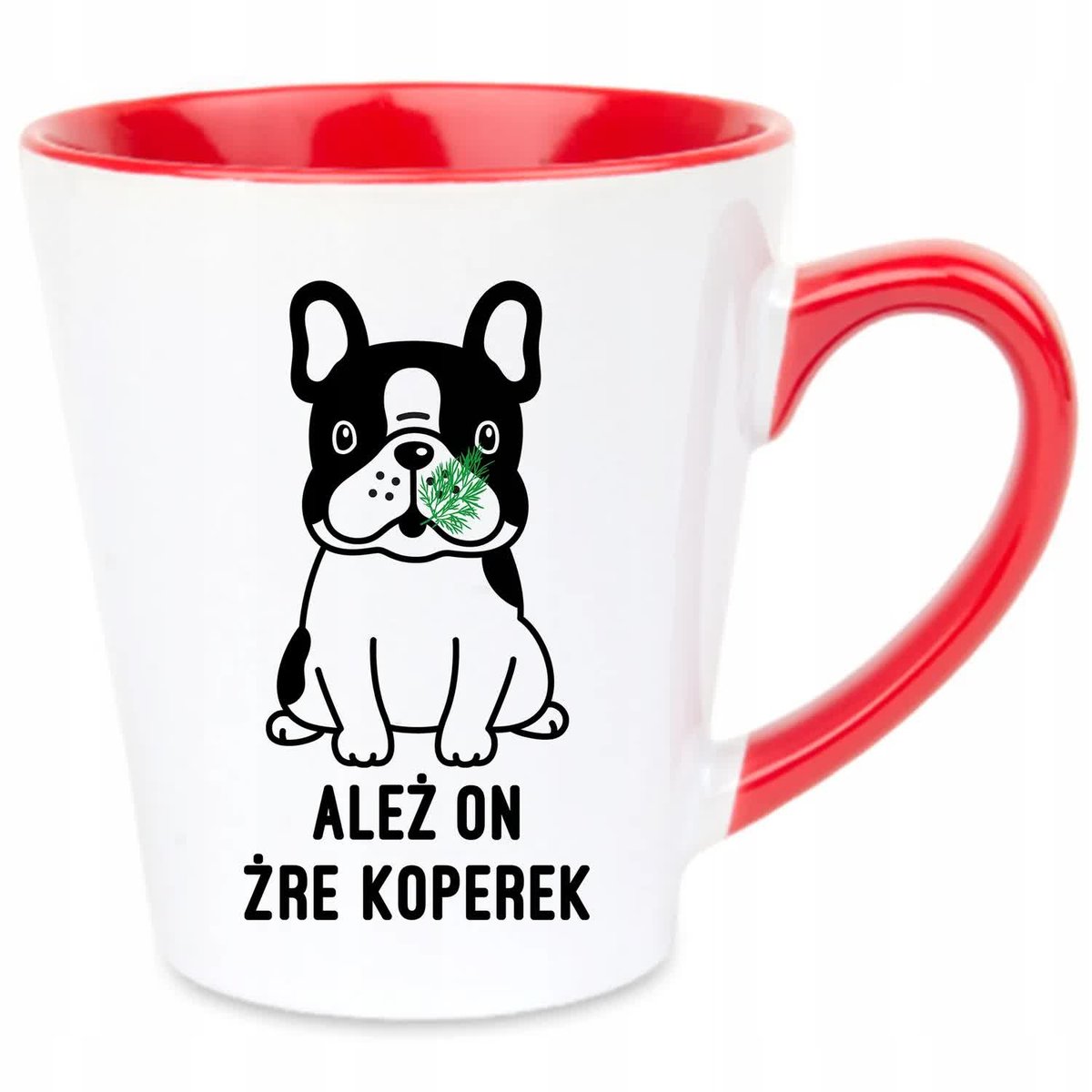Kubek Latte Czerwono Biały ALEŻ ON ŻRE KOPEREK 350 ml Na Prezent Zabawne Wz