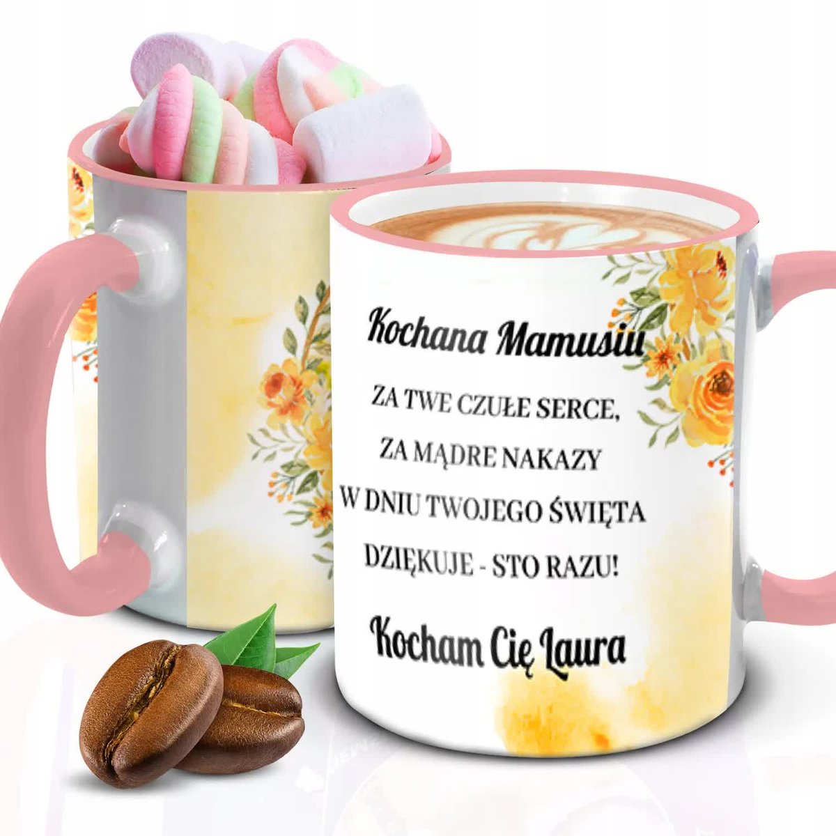 Kubek z Piankami DLA MAMY OD CÓRKI Prezent Biało Różowy Kreator