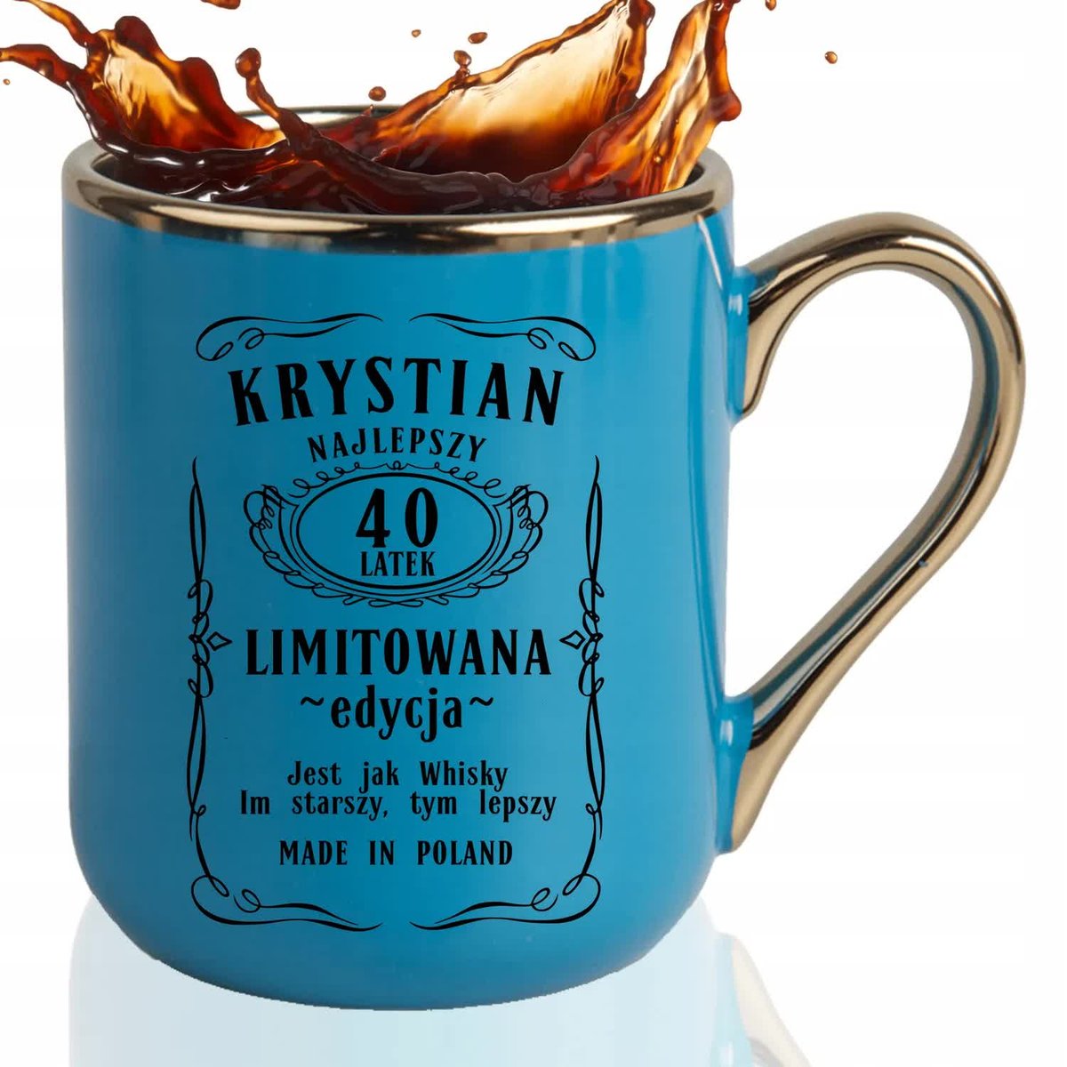 KUBEK ELEGANT Niebieski Na Prezent EDYCJA LIMITOWANA 40 50 Imię Wzory