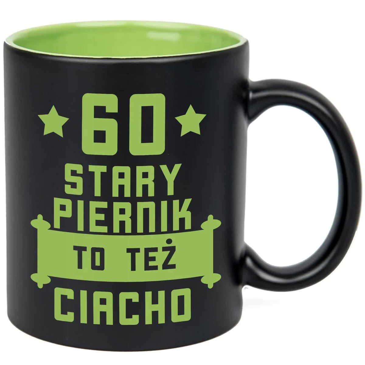 KUBEK CZARNY GRAWER KUBEK NA 60 URODZINY STARY PIERNIK TEŻ CIACHO WZORY