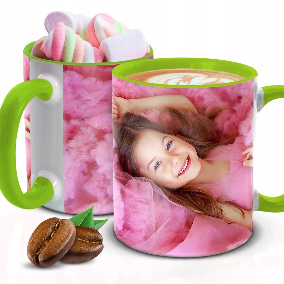 Kubek Z Nadrukiem TWOJE ZDJĘCIE NADRUK Zielono Biały Kreator