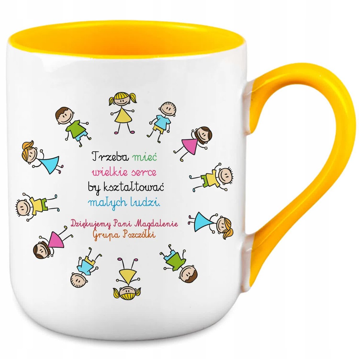 KUBEK ŻÓŁTE PREZENT DLA PRZEDSZKOLANKI NA ZAKOŃCZENIE ROKU SZKOLNEGO IMIĘ