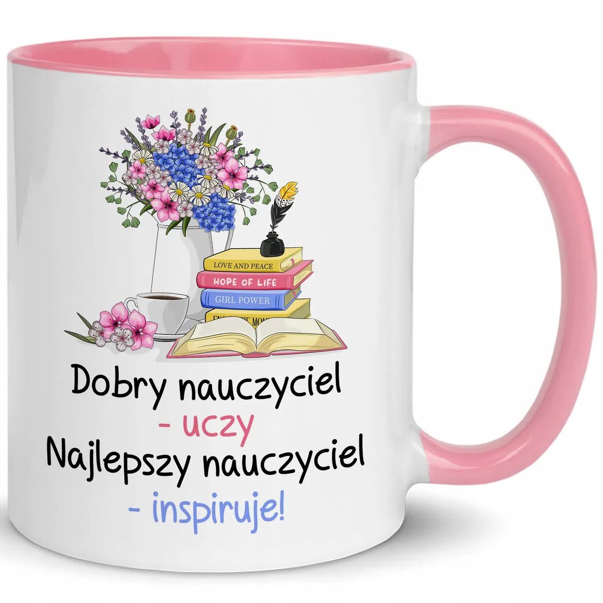 KUBEK BIAŁO-RÓŻOWY PREZENT NA DZIEŃ NAUCZYCIELA WZ