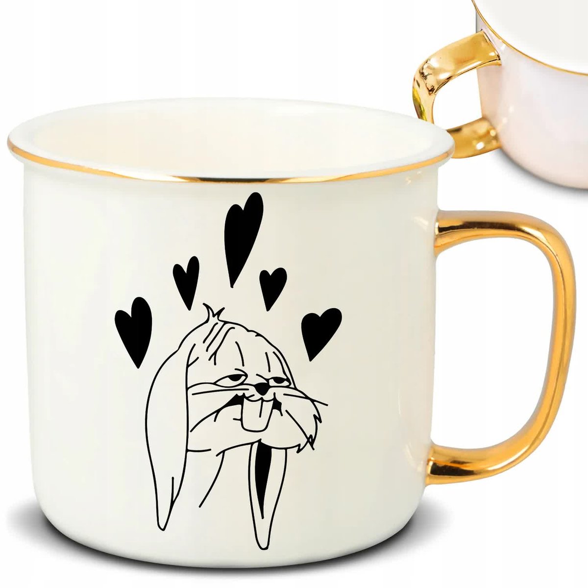 Kubek RETRO Złote Ucho Rant RABBIT IN LOVE Elegancki Odważne Zmysłowe Wzory