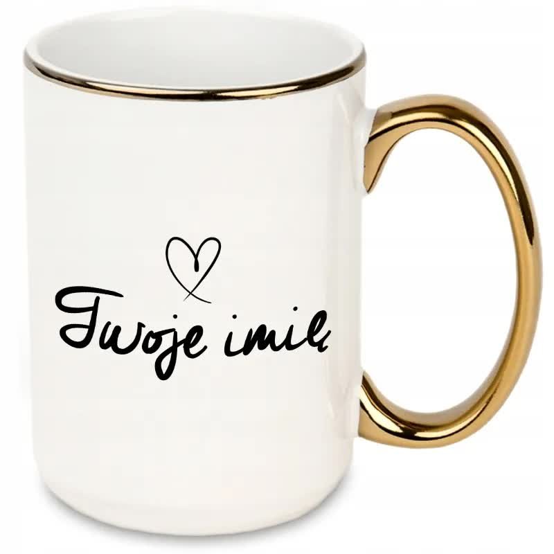 DUŻY Kubek XXL ZŁOTE Ucho i Rant Twoje IMIĘ 450ml