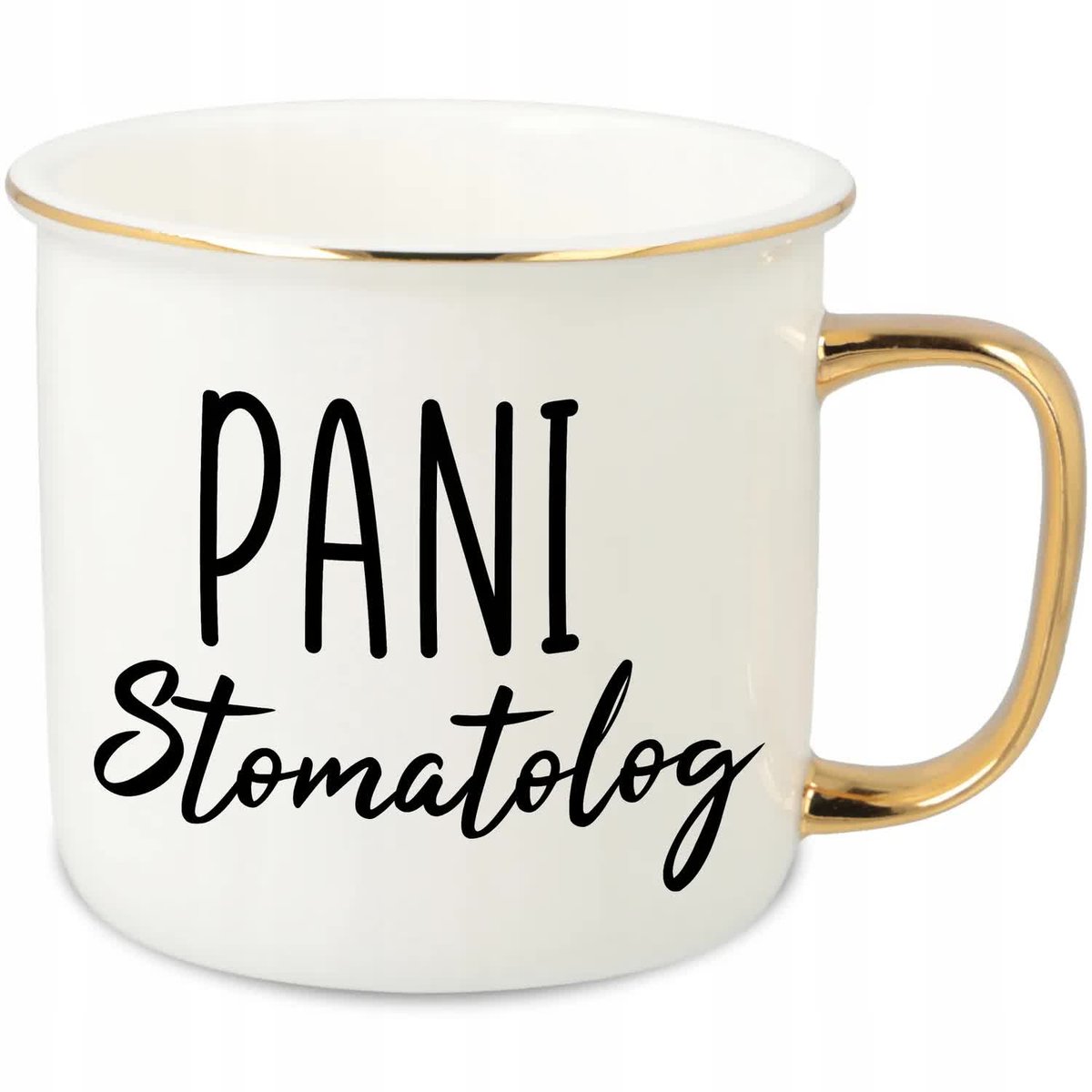 KUBEK UCHO RANT ZŁOTY PORCELANOWY RETRO PREZENT DLA PANI STOMATOLOG WZORY