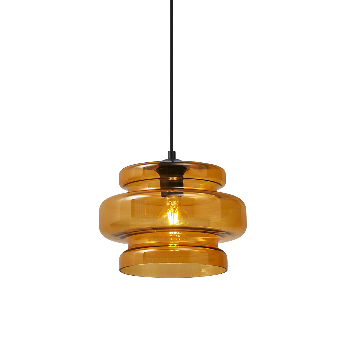 QAZQA Retro Lampa Wisząca Czarna z Pomarańczowym Szkłem - Denise