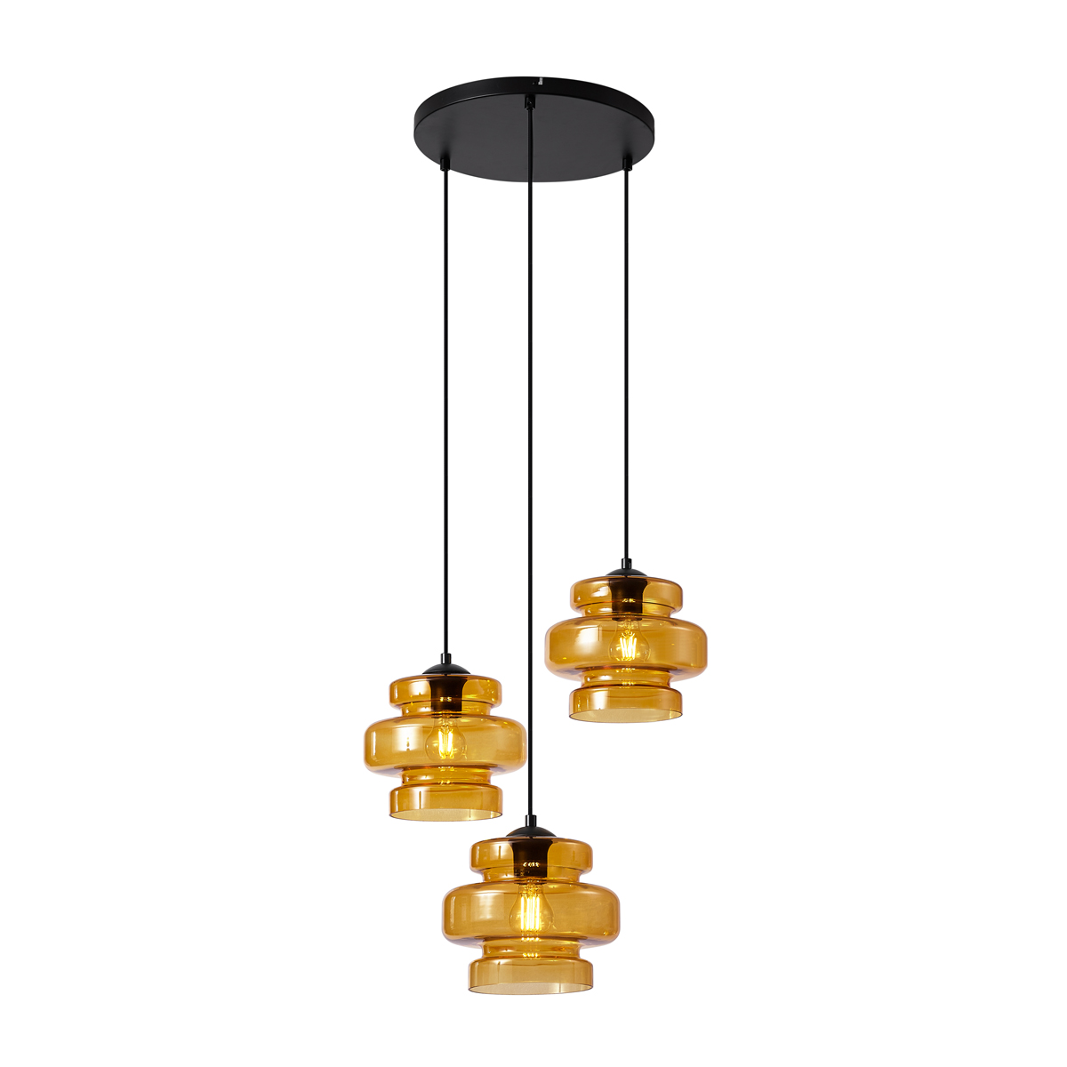 QAZQA Retro Lampa Wisząca Czarna z Pomarańczowym Szkłem 3-punktowa - Denise