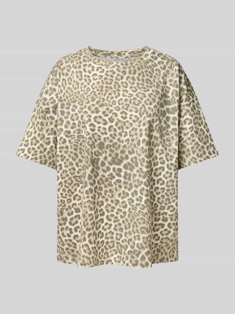 T-shirt o kroju oversized z okrągłym, prążkowanym dekoltem