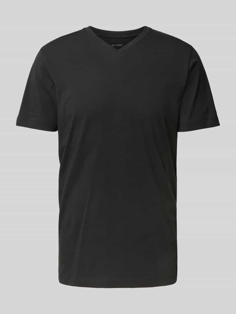 T-shirt z prążkowanym dekoltem w serek w zestawie 2 szt.