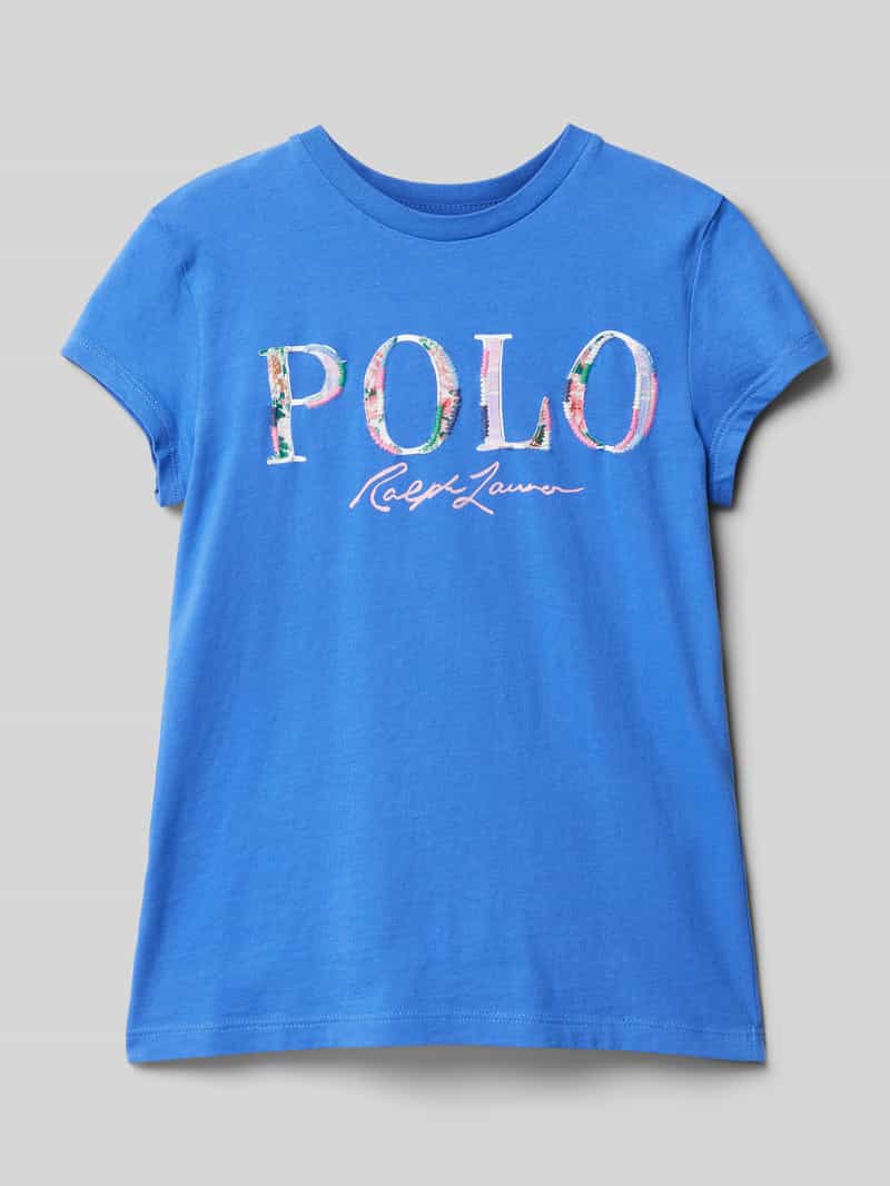 T-shirt z detalem z logo i okrągłym dekoltem