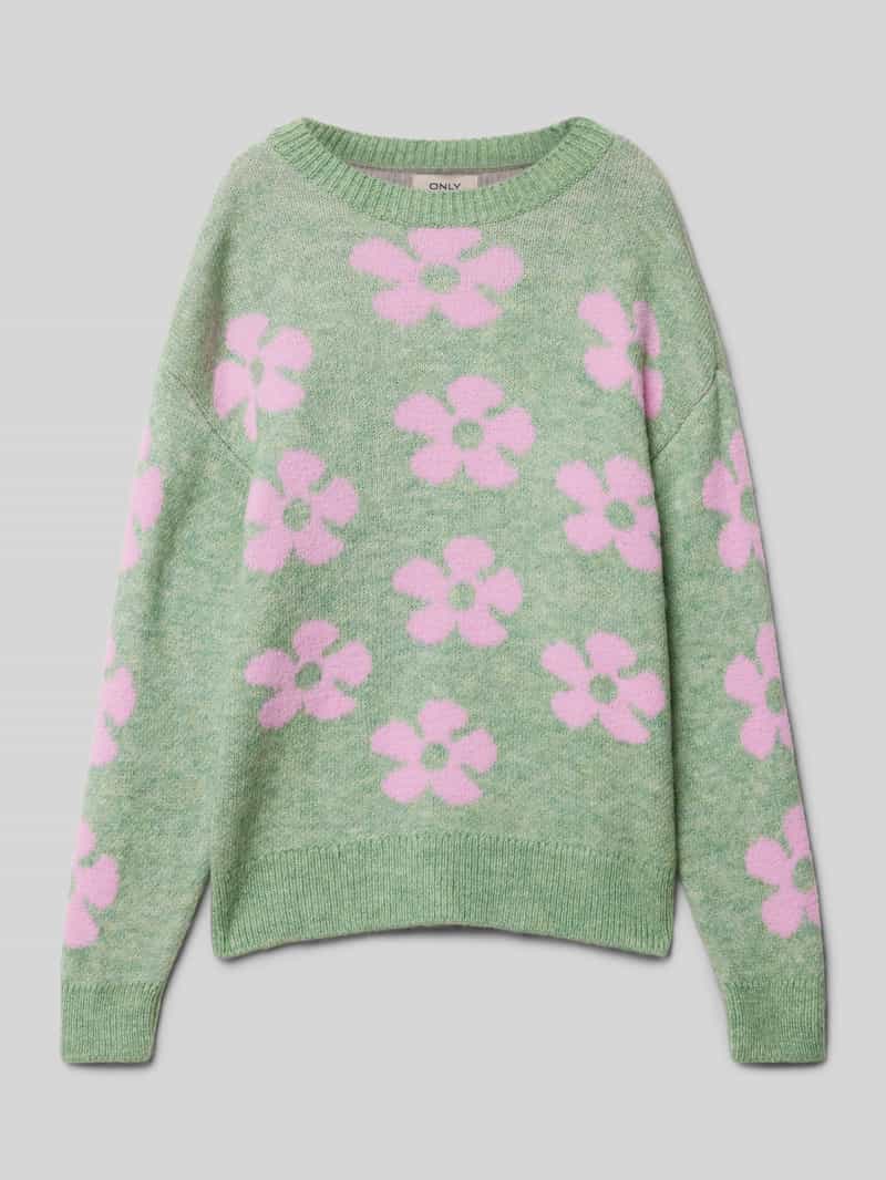 Sweter z dzianiny o kroju regular fit ze wzorem w kwiaty model ‘NAJA’