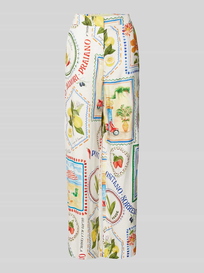 Spodnie materiałowe z mieszanki lnu i wiskozy ze wzorem na całej powierzchni