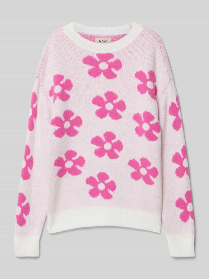 Sweter z dzianiny o kroju regular fit ze wzorem w kwiaty model ‘NAJA’