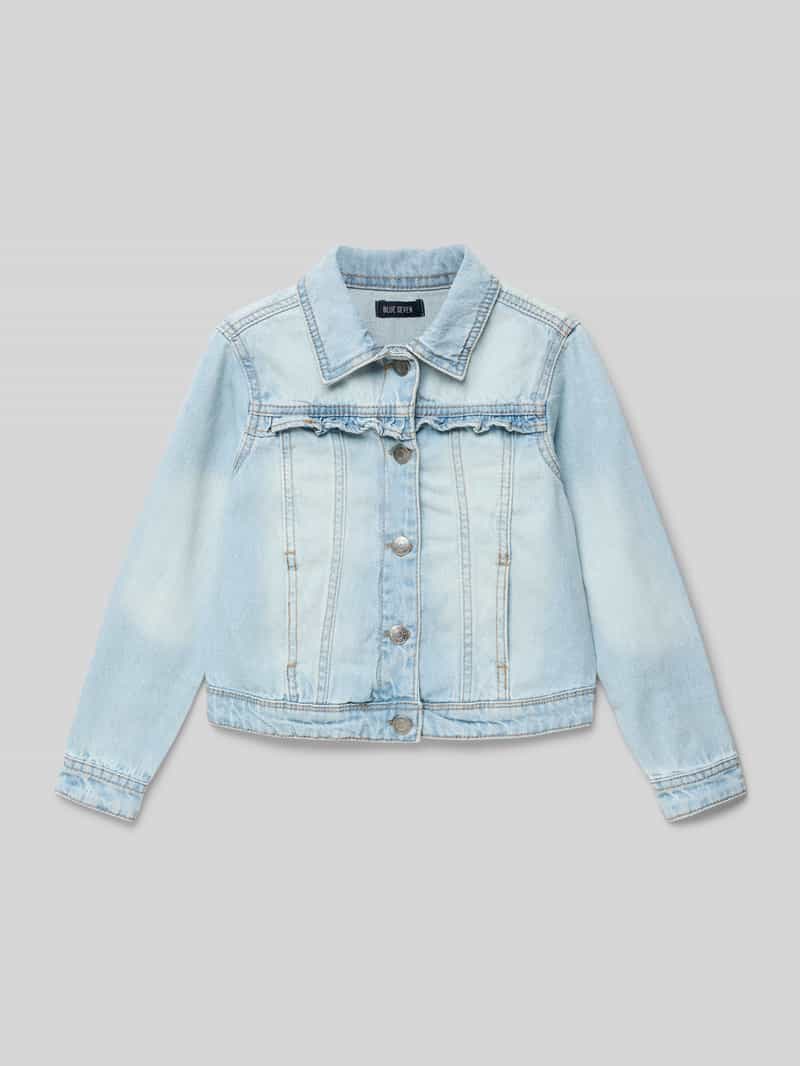 Kurtka jeansowa z falbanami i zapięciem na guzik