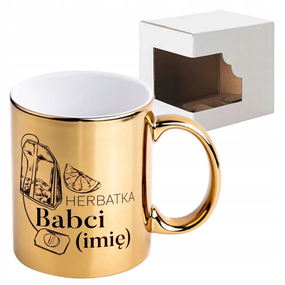 KUBEK Złoty Błyszczący Prezent dla BABCI - WZORY