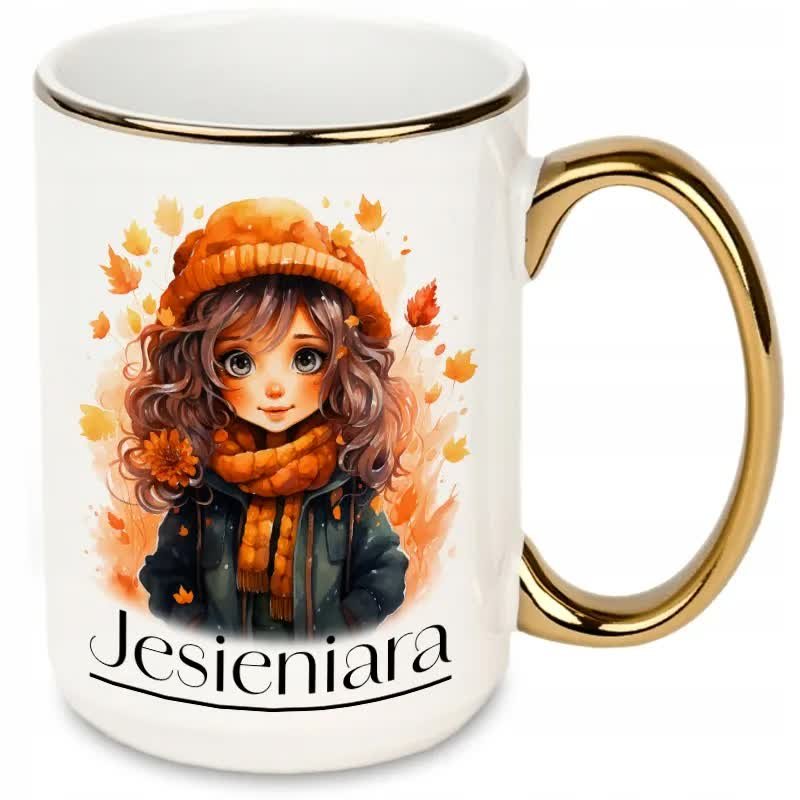 KUBEK XXL 450 ML BIAŁY ZŁOTY RANT I UCHO PREZENT DLA JESIENIARY CERMIKA WZ