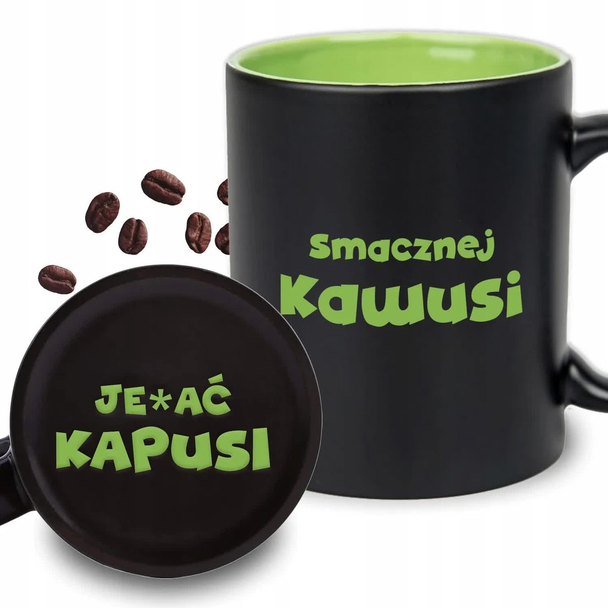 KUBEK GRAWER Zielony Upominek Prezent Urodziny SMACZNEJ KAWUSI JEAĆ KAPUSI