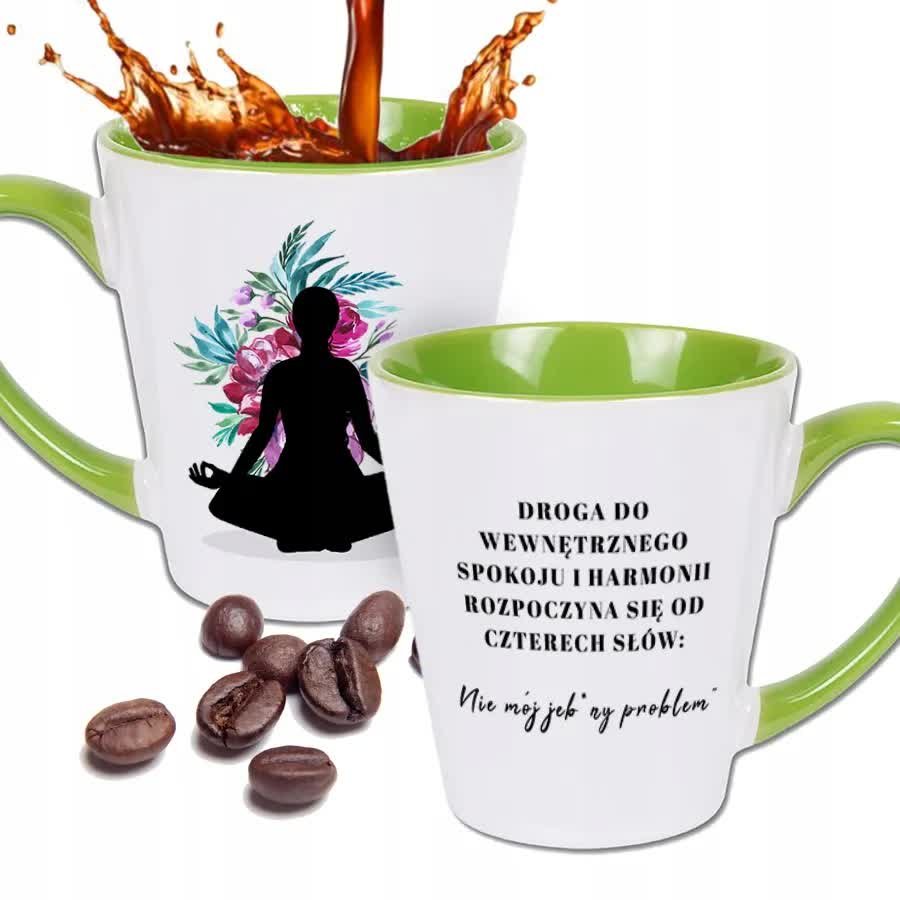 Kubek Zielony Latte Mały JESTEM OAZĄ SPOKOJU WZORY