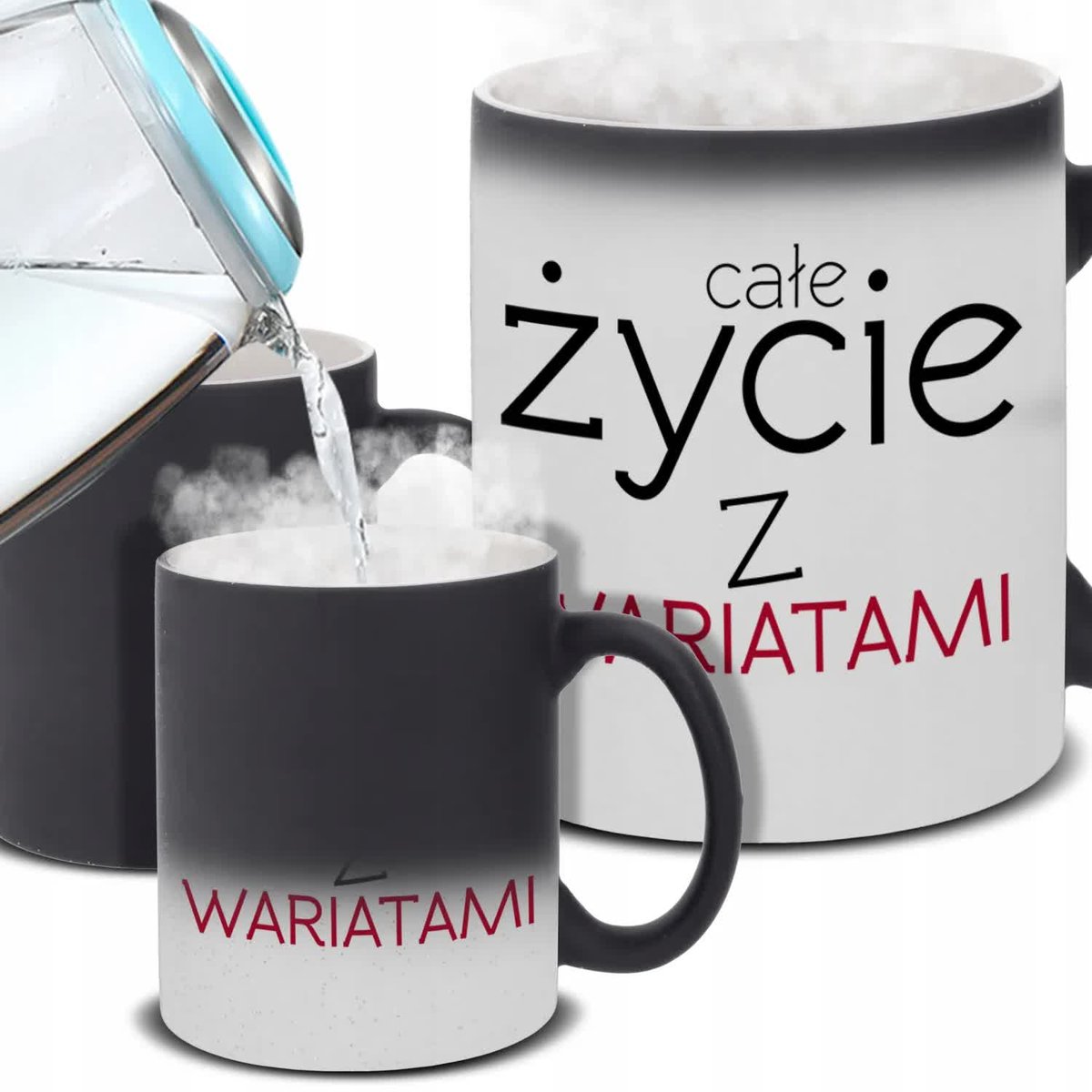 Kubek Magiczny CAŁE ŻYCIE Z WARIATAMI Na Prezent Na Co Dzień Zabawne Wzory