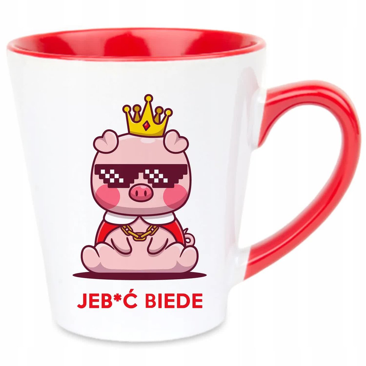 Kubek Latte Czerwono Biały JEB*Ć BIEDE 350 ml Na Prezent Zabawne Wzory