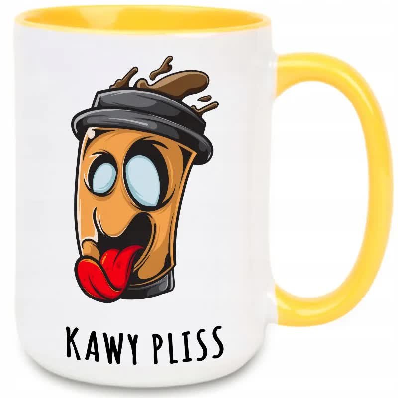 Kubek MEGA DUŻY Żółty KAWY PLISS Śmieszny Prezent WIELE WZORÓW