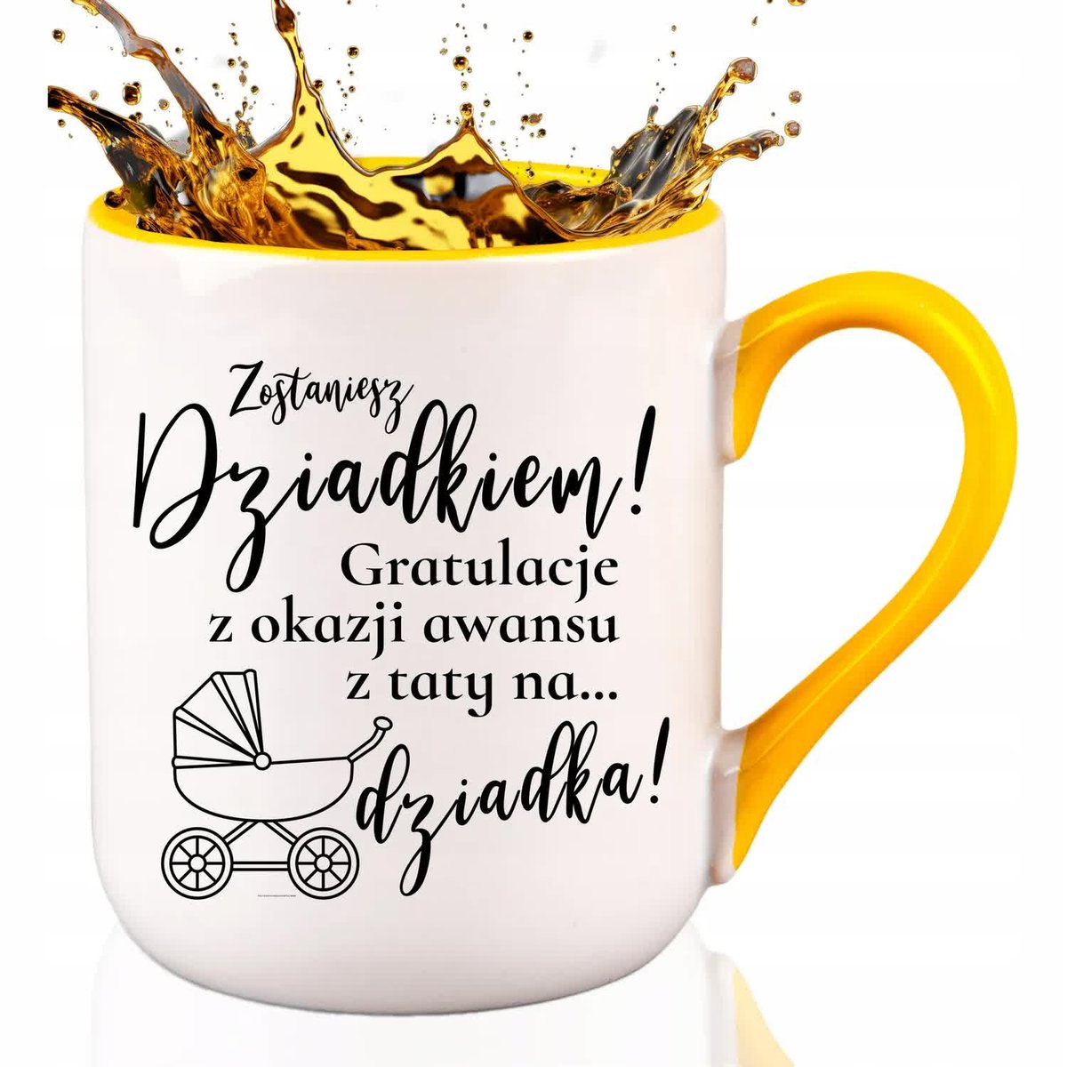 KUBEK COMBO ŻÓŁTY Prezent Urodziny DZIEŃ DZIADKA Zostaniesz Dziadkiem Wzory