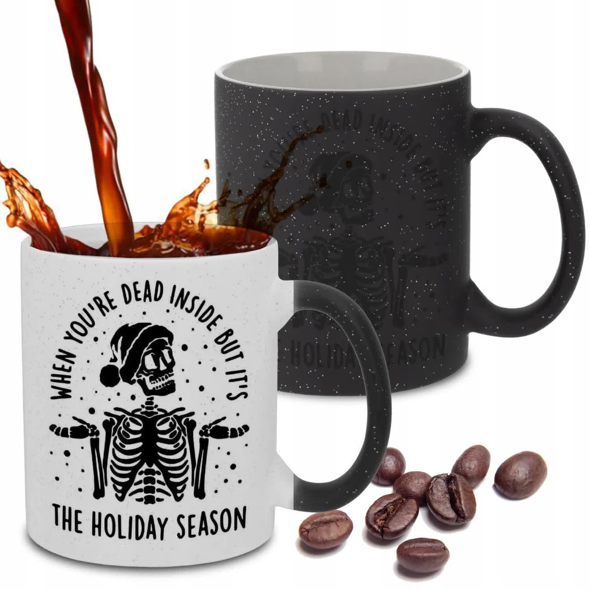 Kubek Magiczny Czarny Brokatowy THE HOLIDAY SEASON Prezent Na Święta Wzory