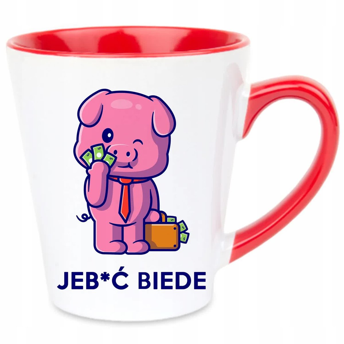 Kubek Latte Czerwono Biały JEB*Ć BIEDE 350 ml Na Prezent Zabawne Wzory