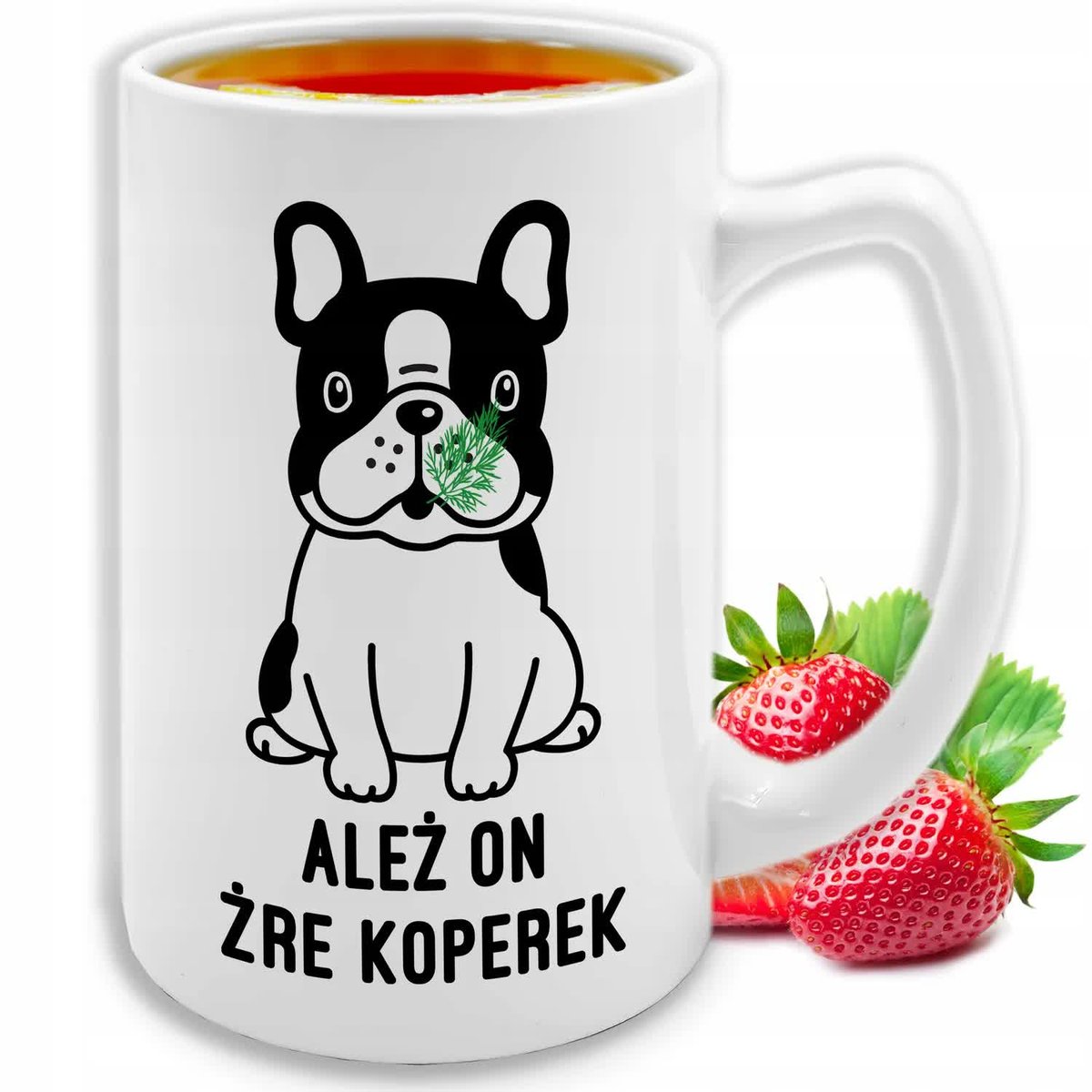 KUBEK Duży ALEŻ ON ŻRE KOPEREK Biały Ceramiczny Super Prezent TOP100 WZORY