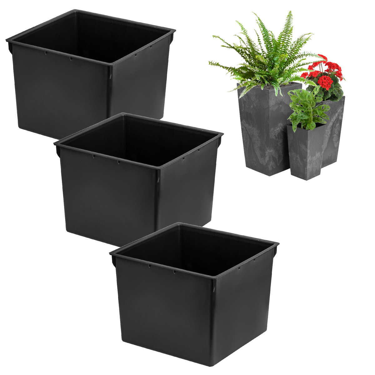 Wkład doniczka komplet 3szt 8 L do doniczek Prosperplast H 42 cm czarny