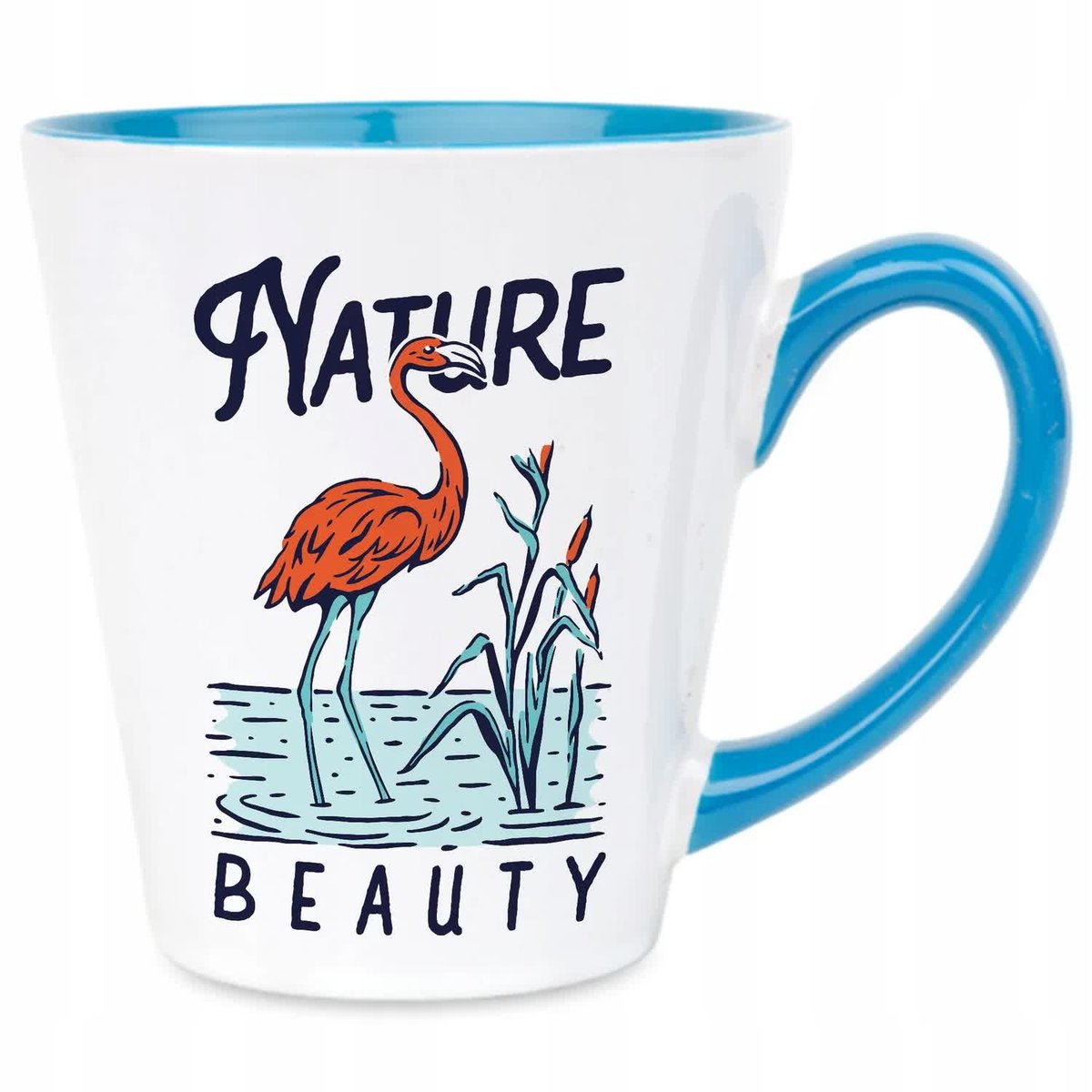 Kubek Latte Niebiesko Biały NATURE BEAUTY 300 ml Na Prezent Zabawne Wzory