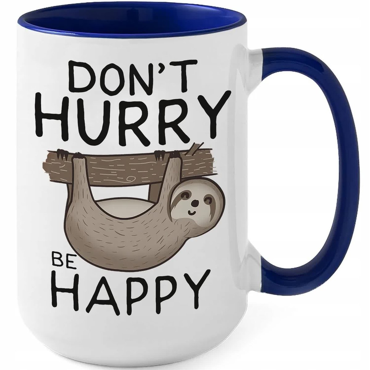Kubek MEGA DUŻY GRANATOWY DON'T HURRY BE HAPPY Śmieszny Zabawny WZORY