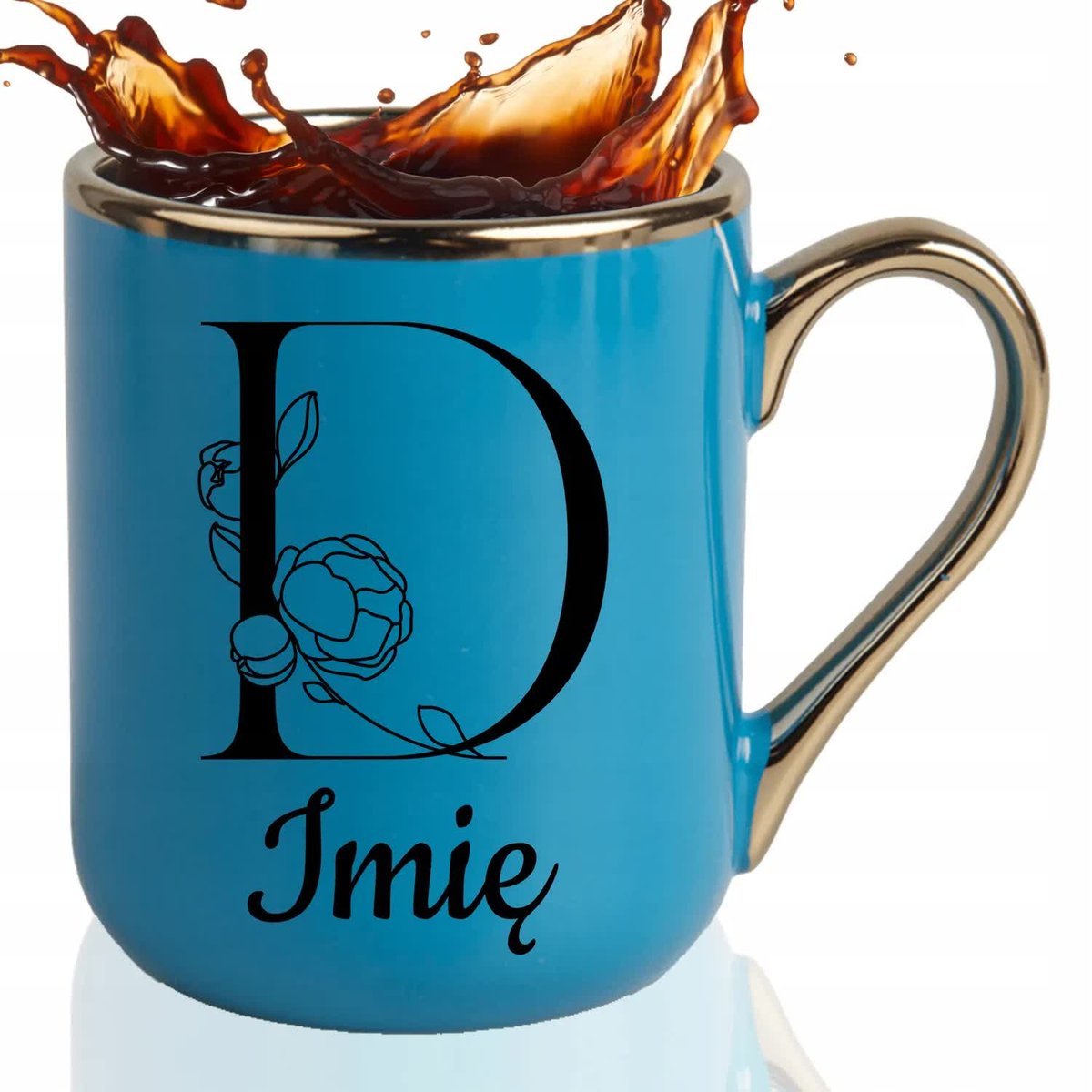 KUBEK ELEGANT Niebieski Na Prezent Urodziny TWOJE IMIĘ INICJAŁY Wzory