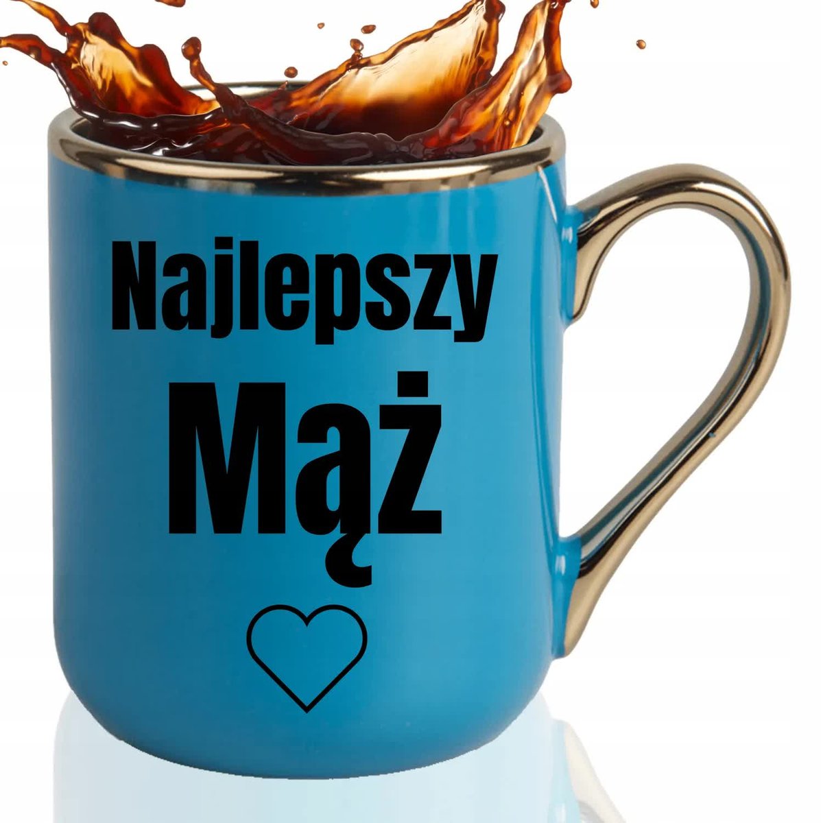 KUBEK ELEGANT Niebieski Na Prezent Urodziny Dla NAJLEPSZY MĄŻ Wzory