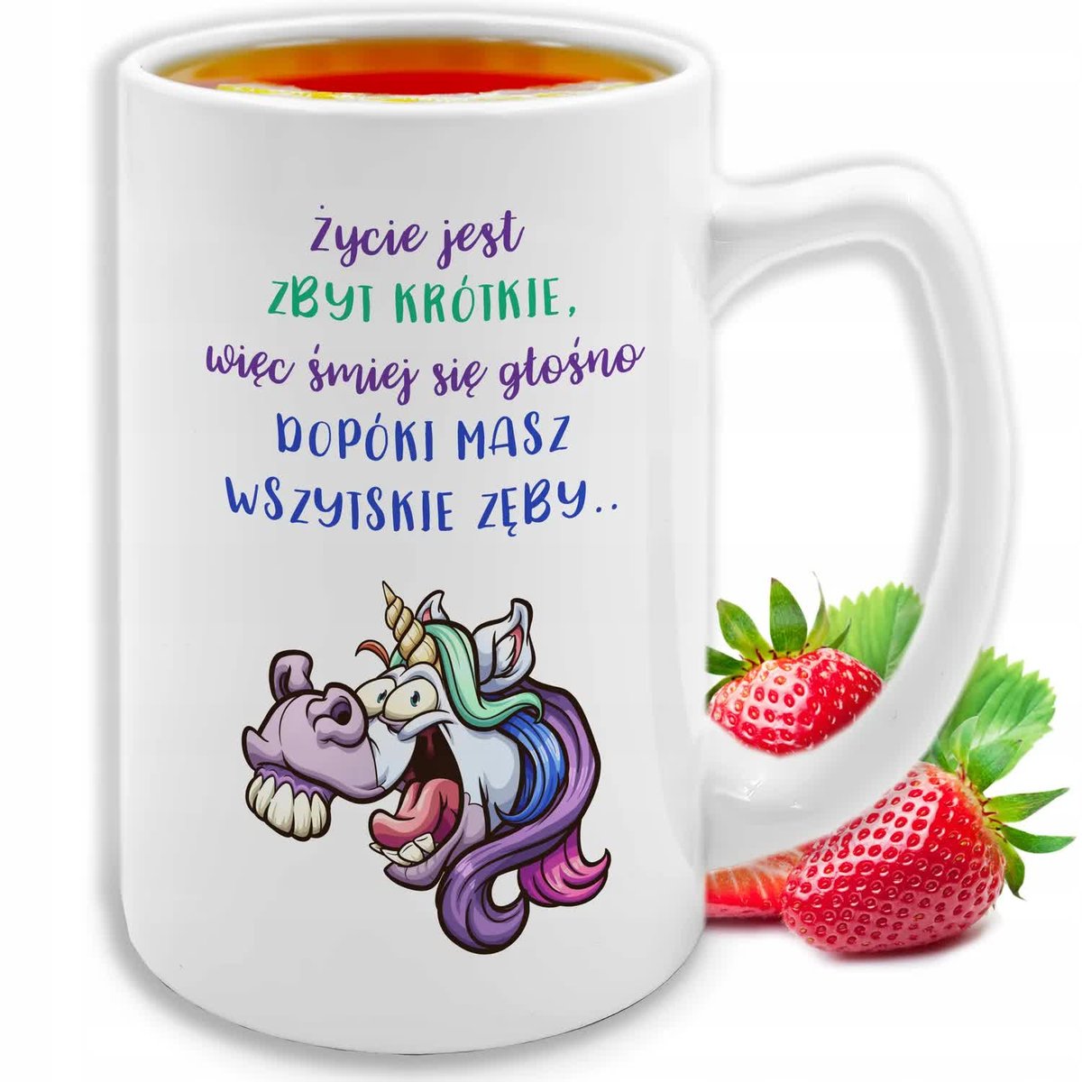 KUBEK Duży ŻYCIE JEST ZBYT KRÓTKIE Biały Ceramiczny Prezent TOP100 WZORY